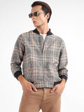 Tartan Plaid Jacket With Ribbed Hem