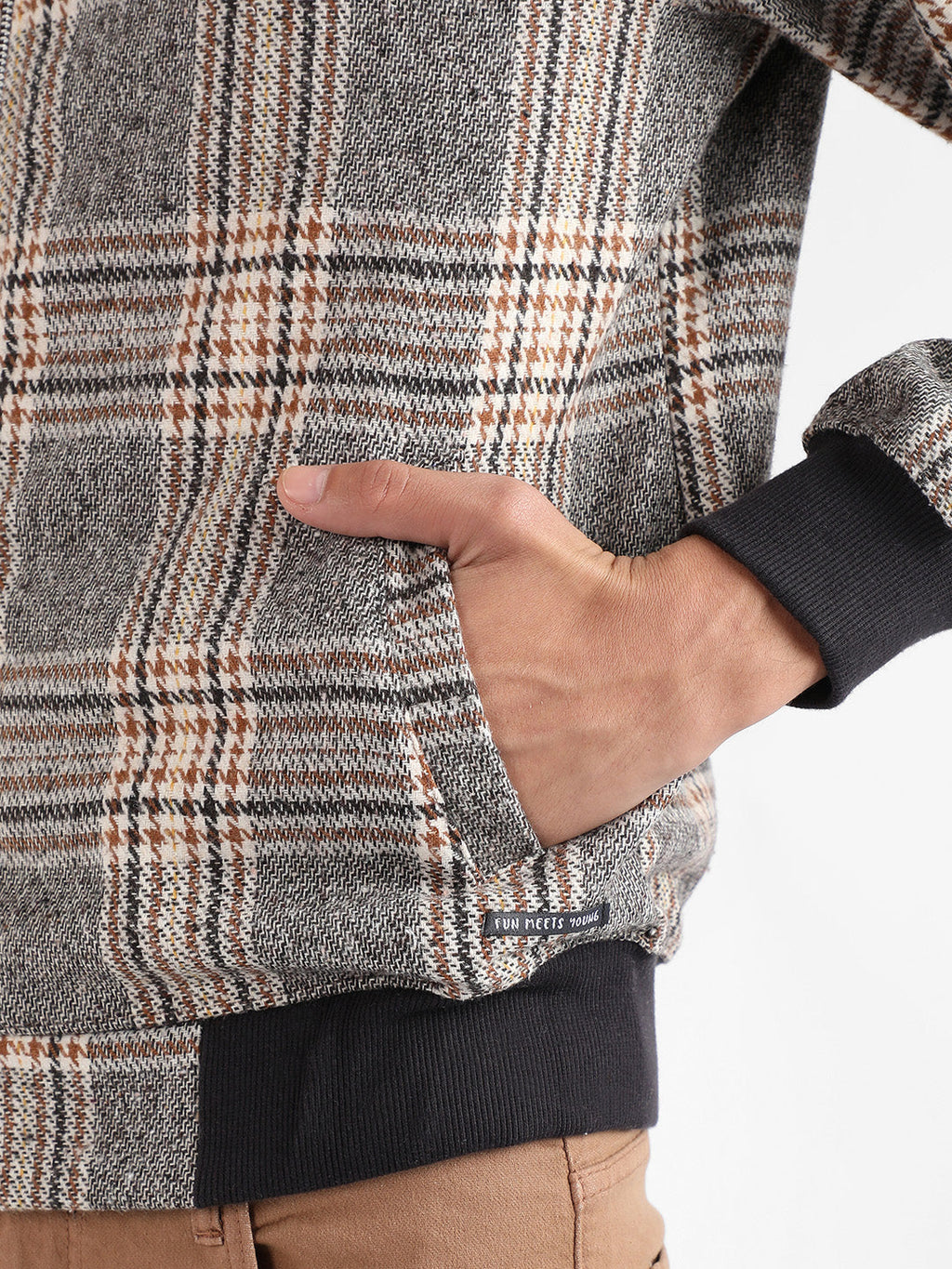 Tartan Plaid Jacket With Ribbed Hem