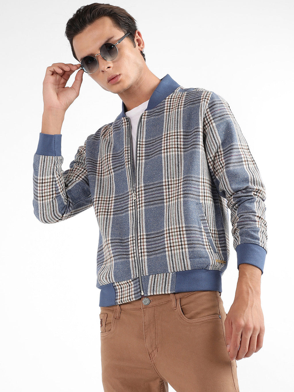 Tartan Plaid Jacket With Ribbed Hem