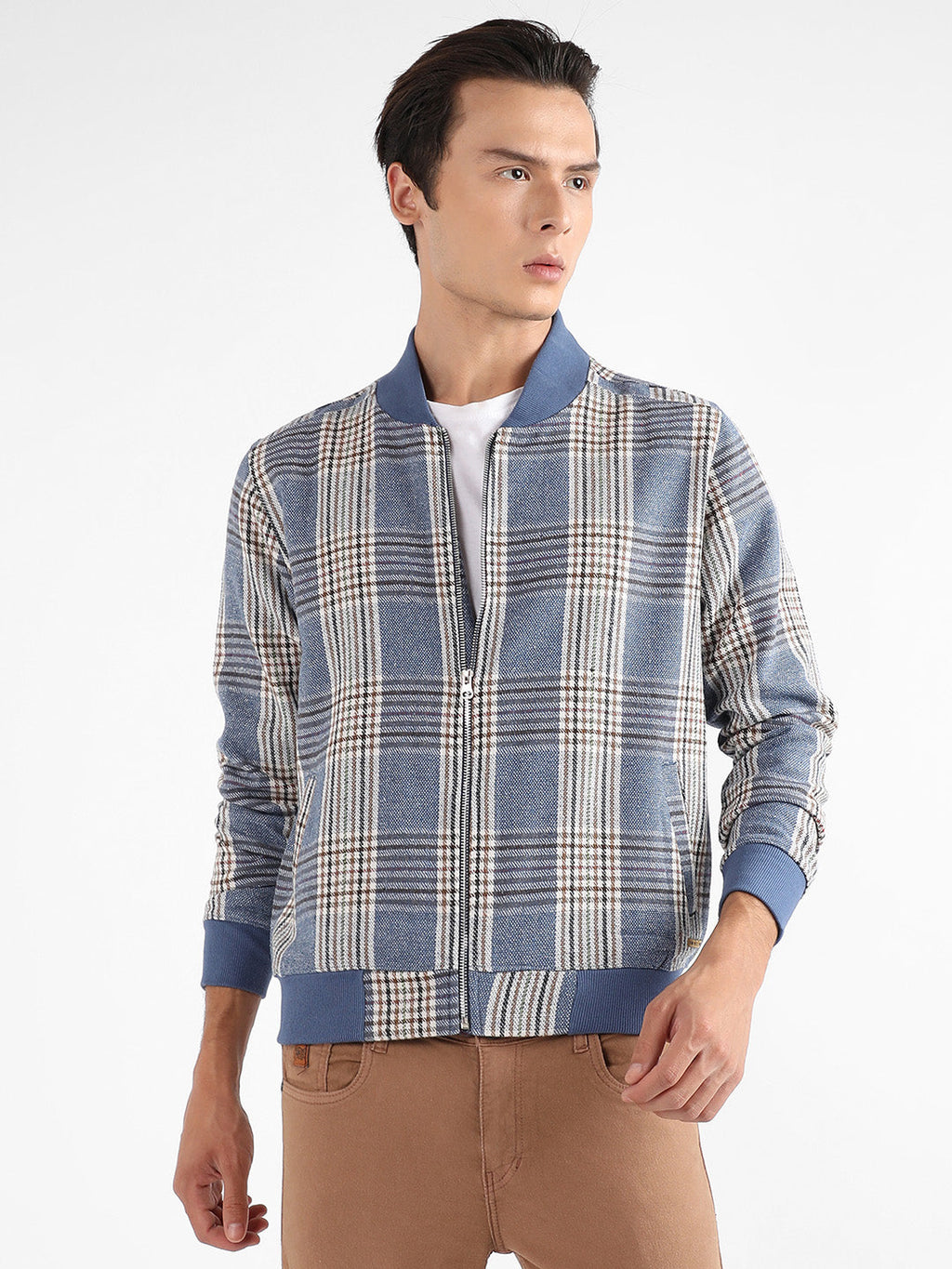 Tartan Plaid Jacket With Ribbed Hem
