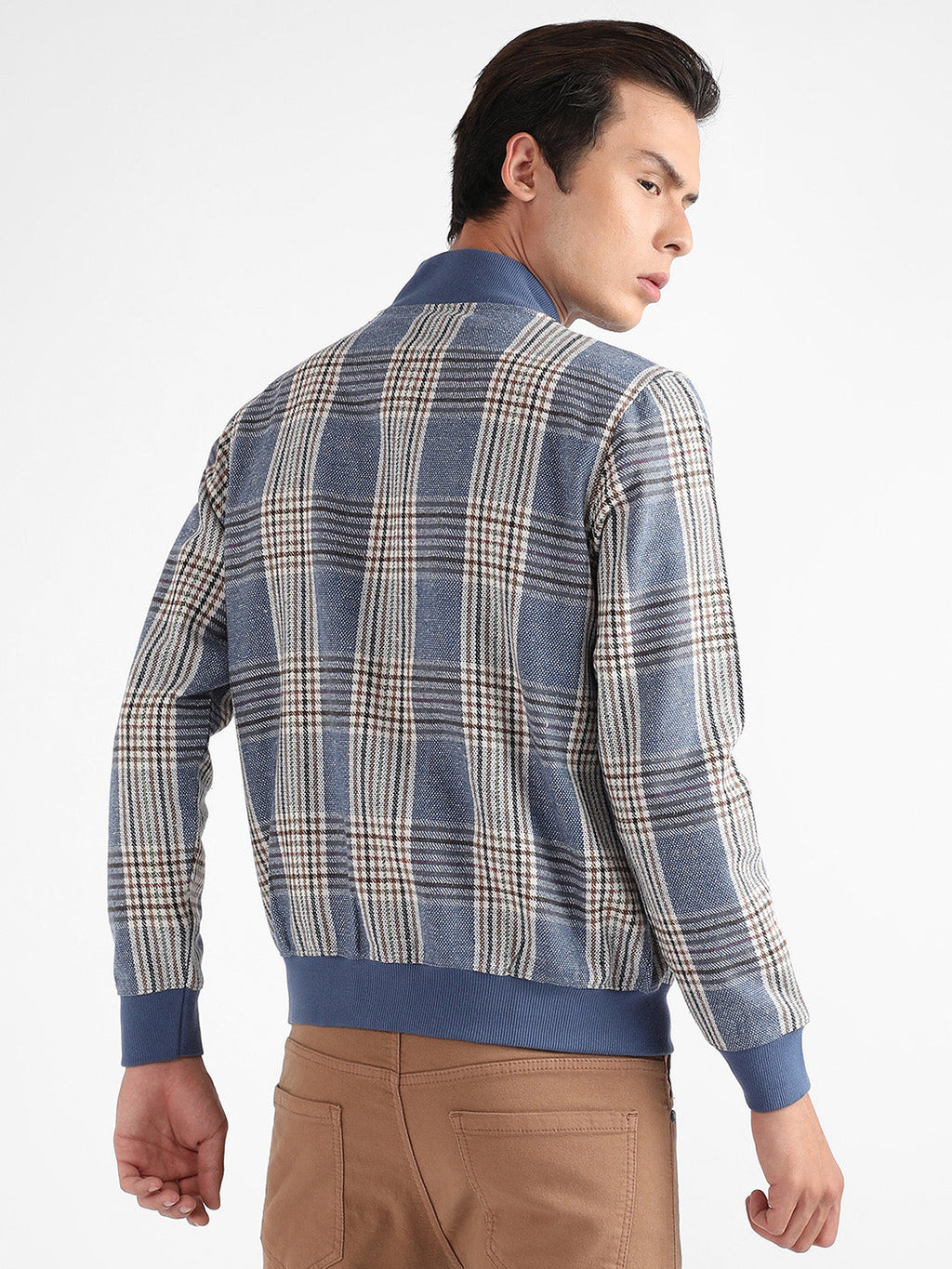 Tartan Plaid Jacket With Ribbed Hem