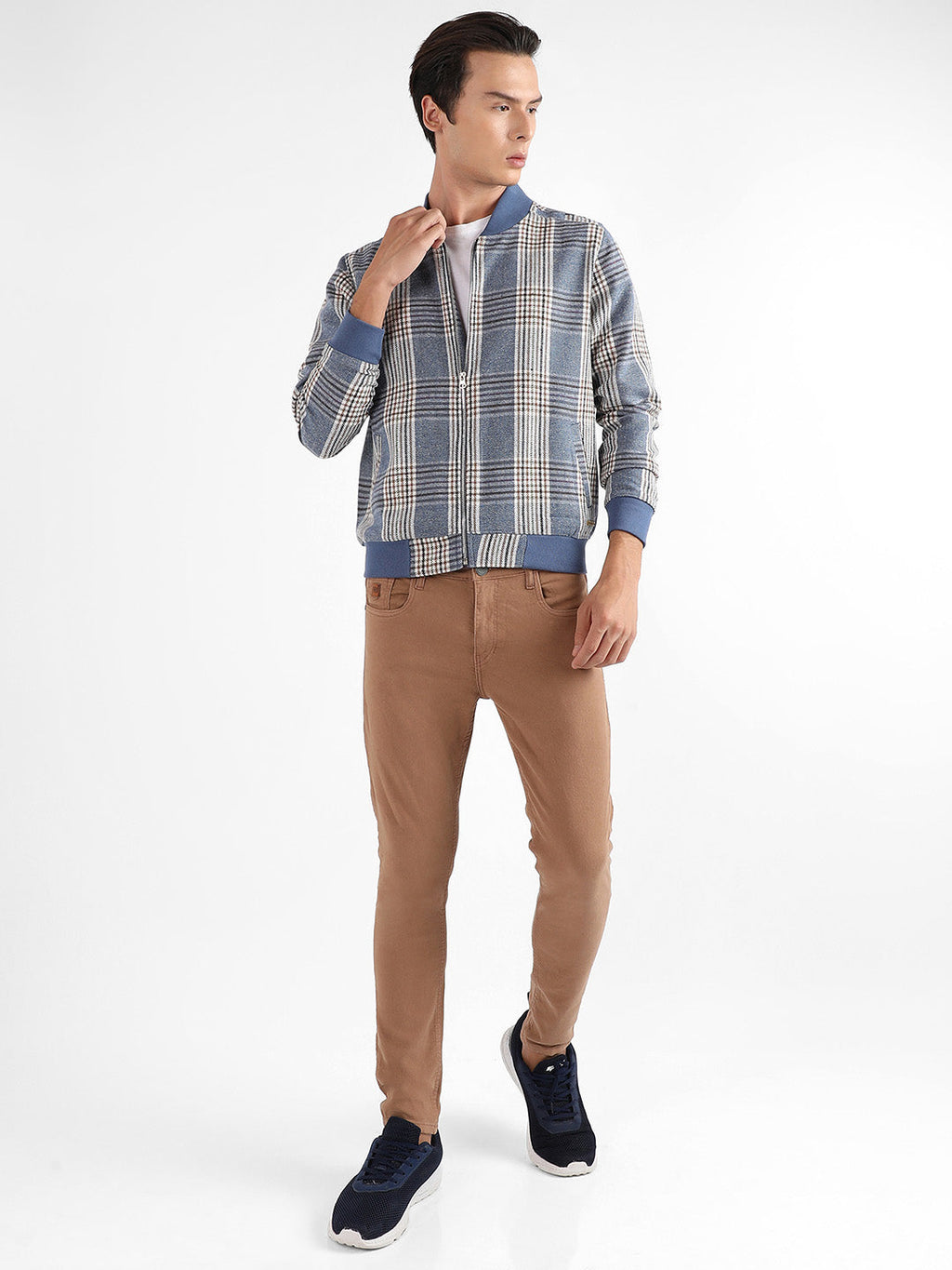 Tartan Plaid Jacket With Ribbed Hem