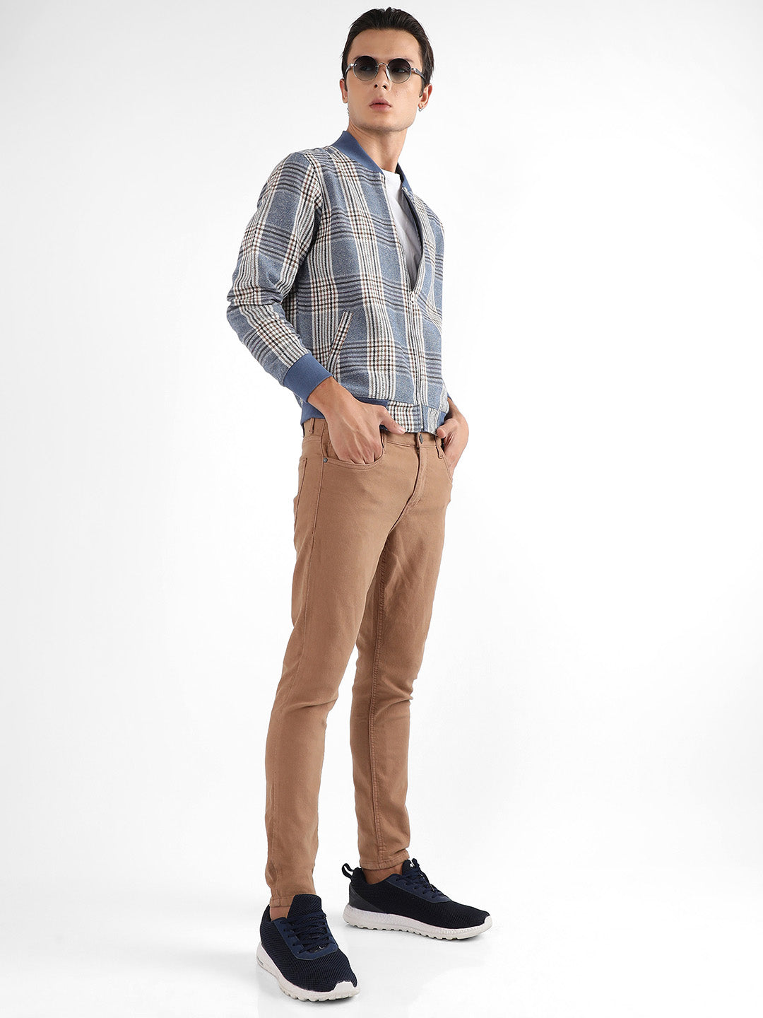 Tartan Plaid Jacket With Ribbed Hem