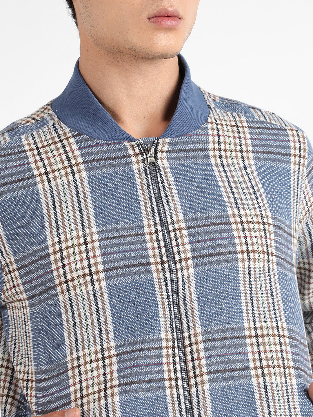 Tartan Plaid Jacket With Ribbed Hem