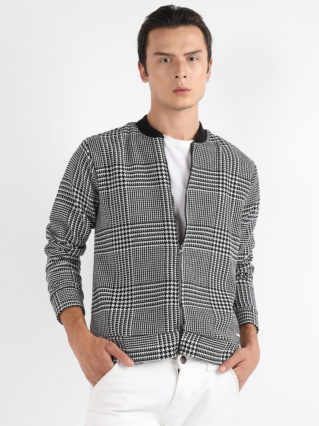 Zip-Front Houndstooth Jacket
