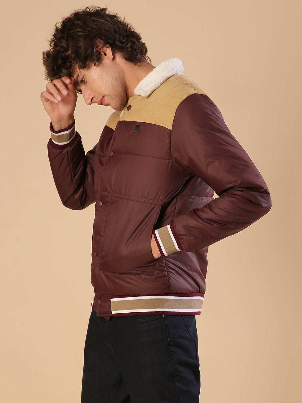 Puffer Jacket With Fleece Detail