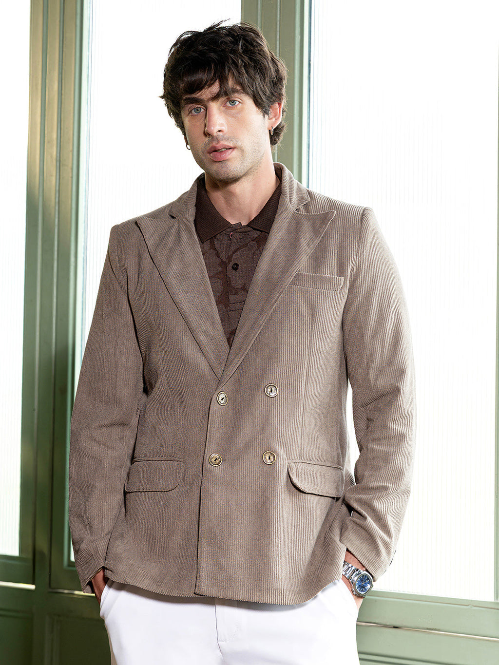 Double-Breasted Corduroy Blazer