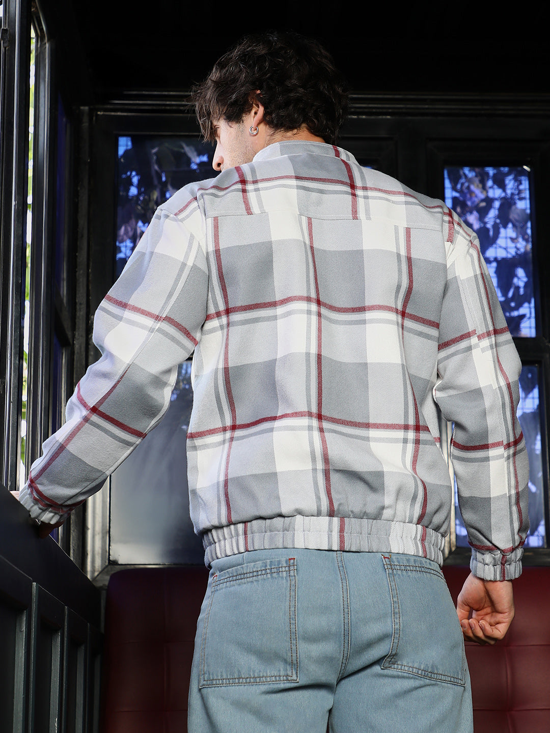 Zip-Front Brushed Plaid Jacket