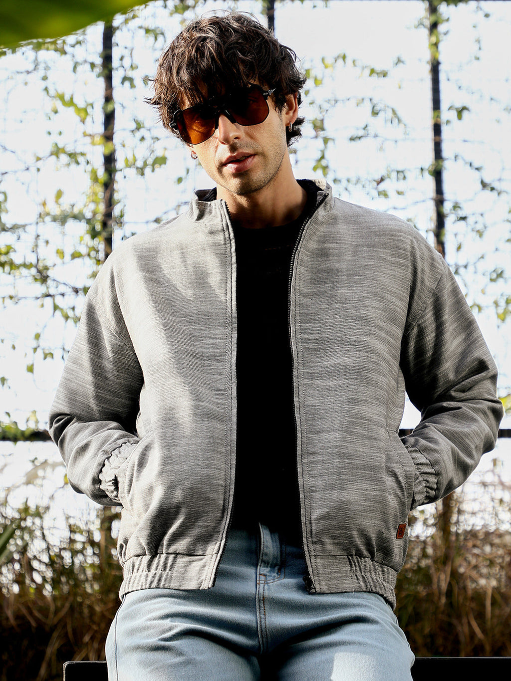 Zip-Front Heathered-Knit Jacket