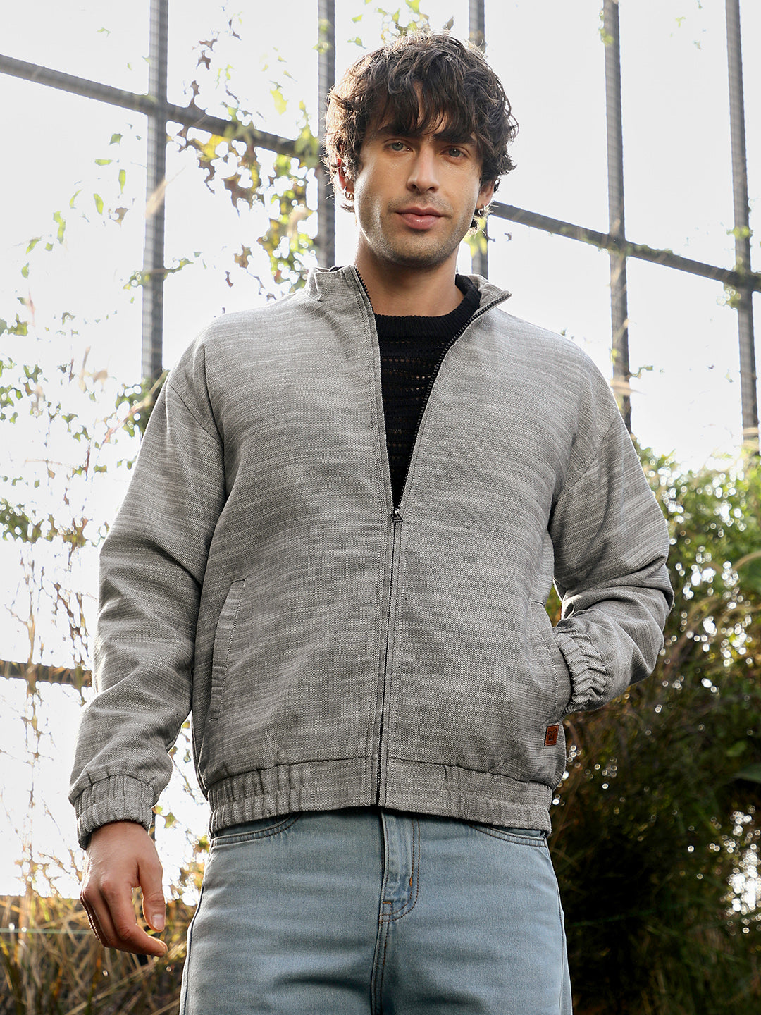 Zip-Front Heathered-Knit Jacket