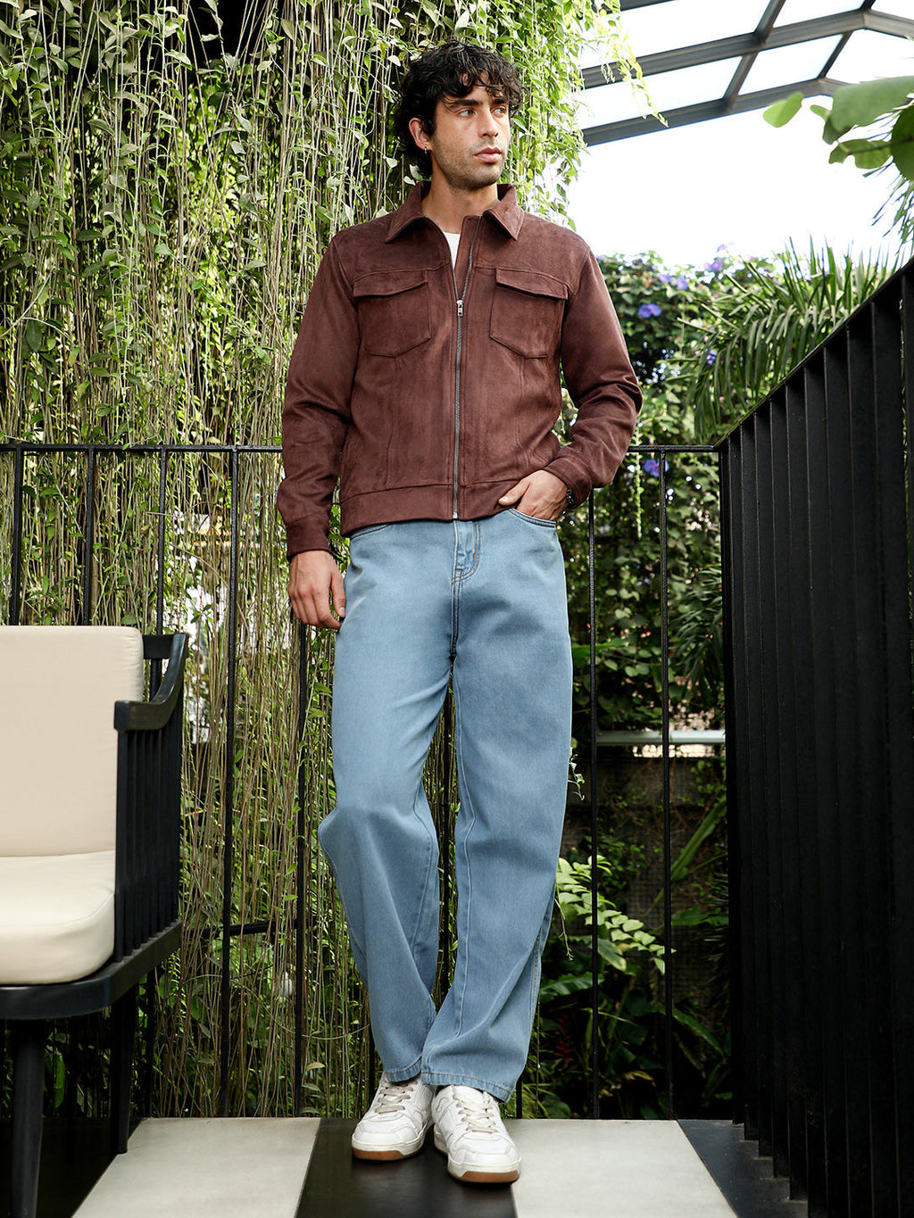 Solid Utility-Suede Bomber Jacket