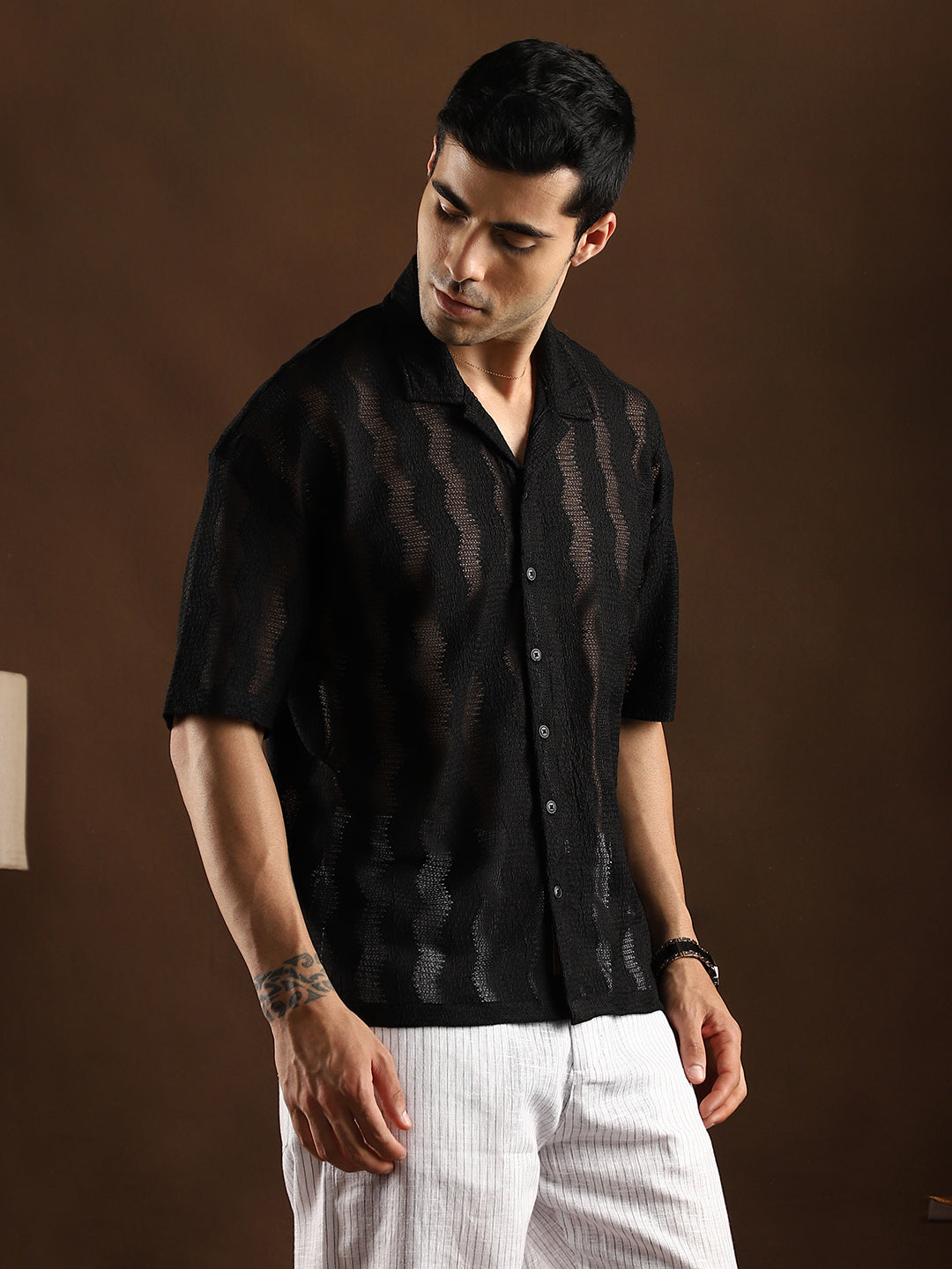 Swirl Open-Knit Resort Shirt
