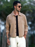 Beige Textured Cotton Casual Overshirt