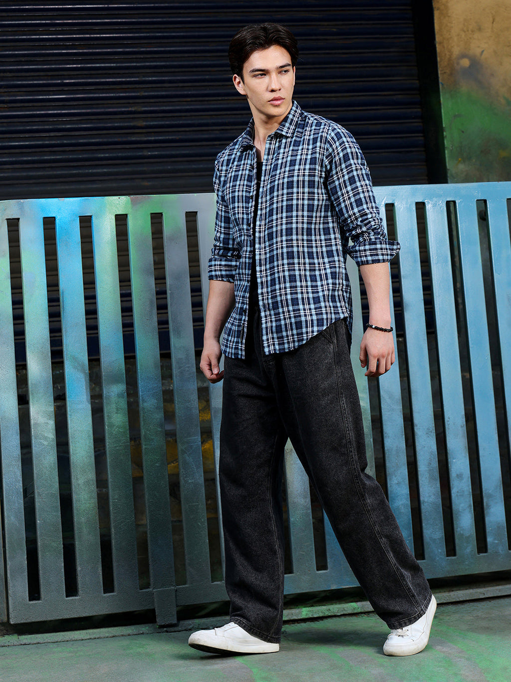 Men's Navy Blue Tartan Check Shirt