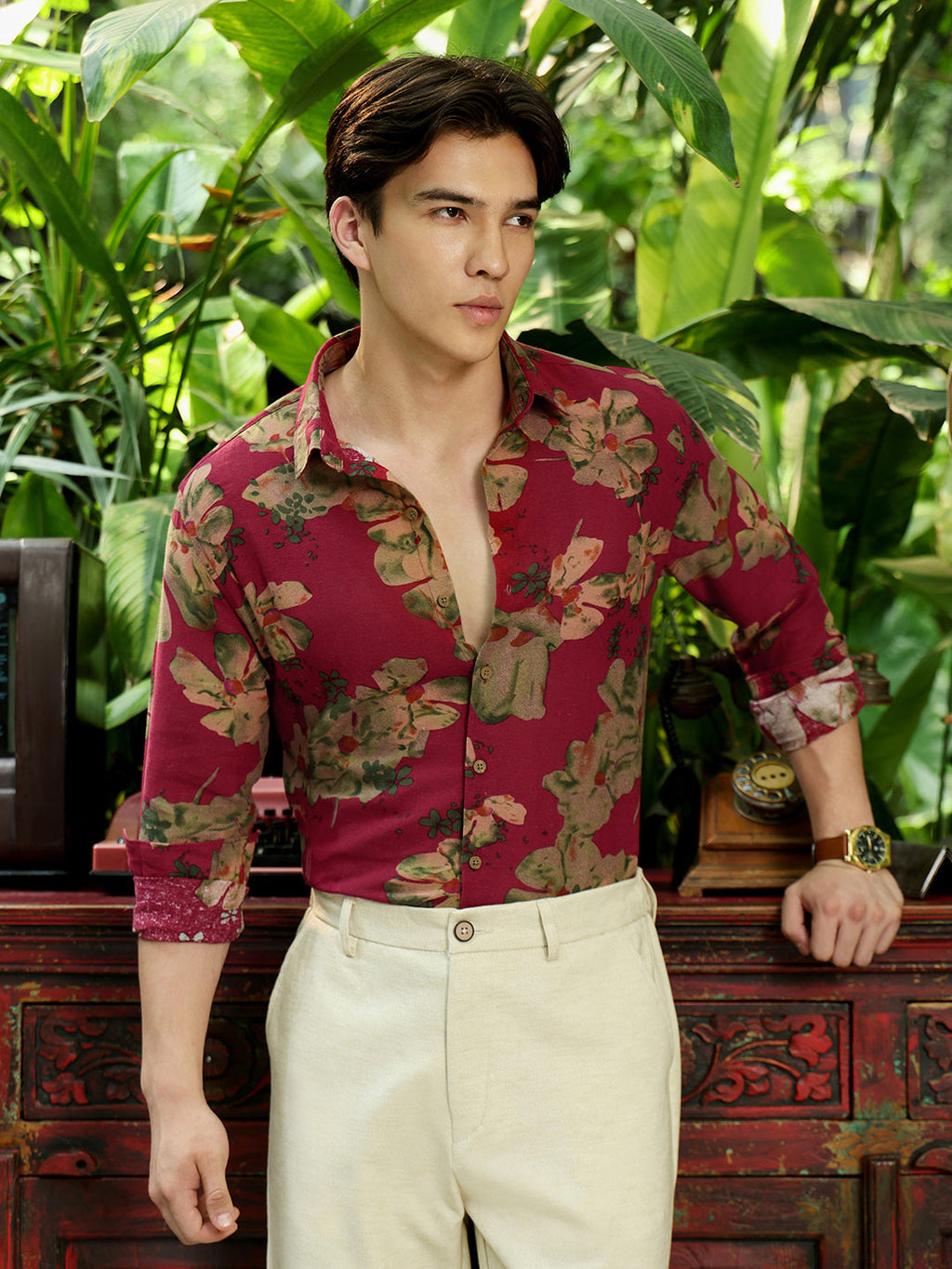 Men's Maroon Floral Shirt