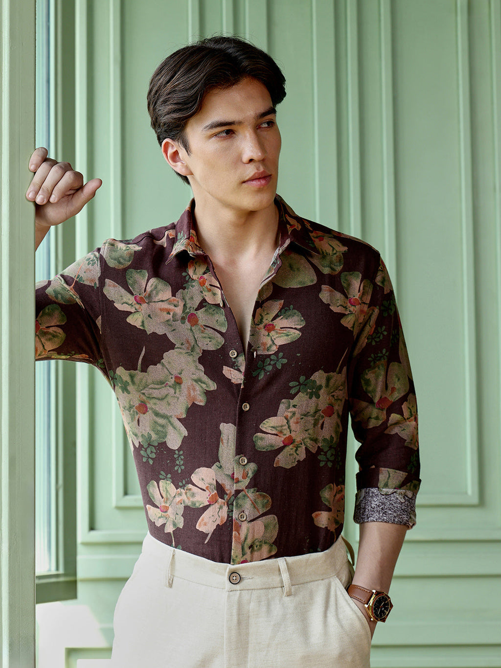 Men's Dark Brown Floral Shirt