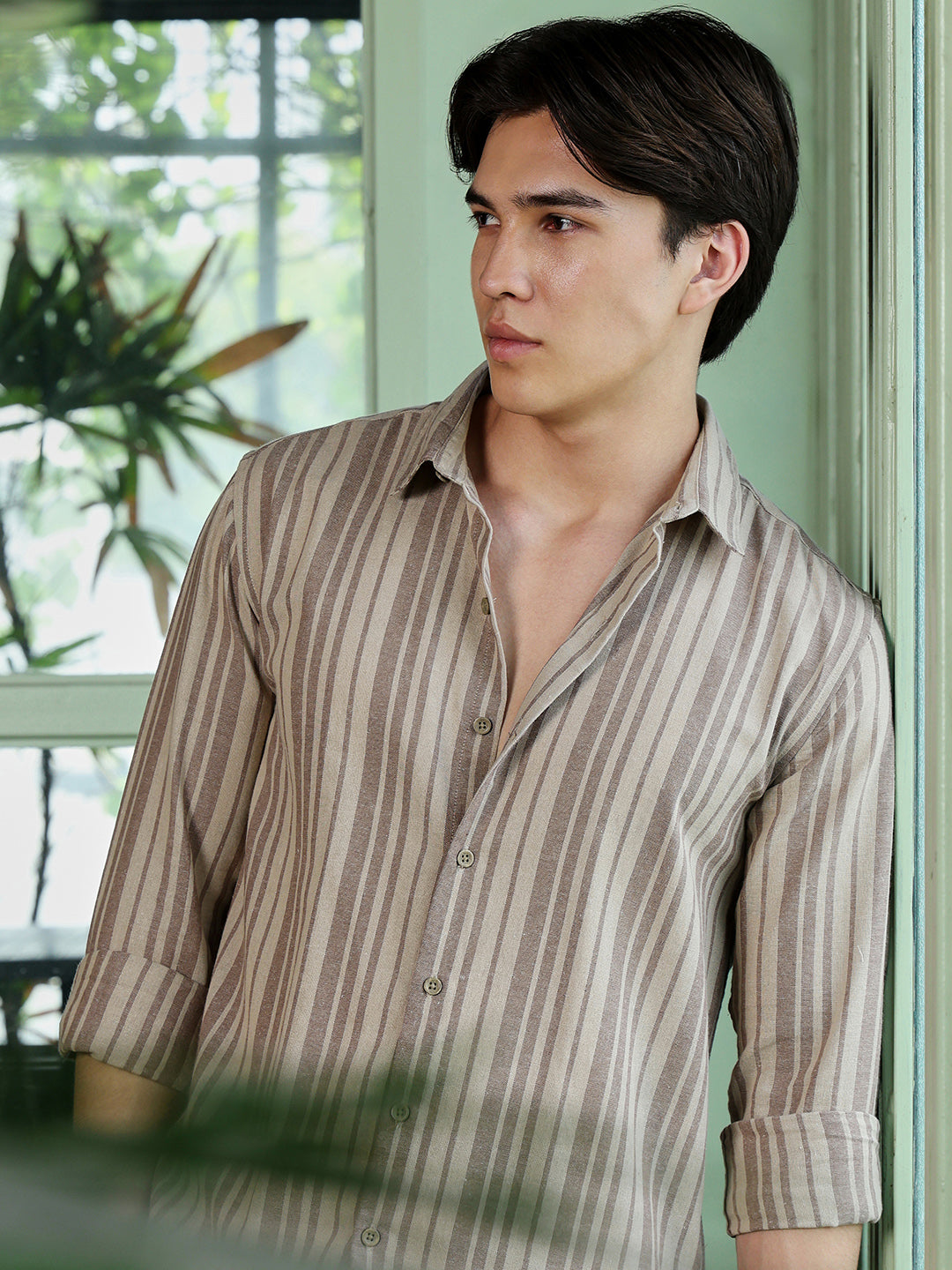 Men's Khaki Striped Shirt