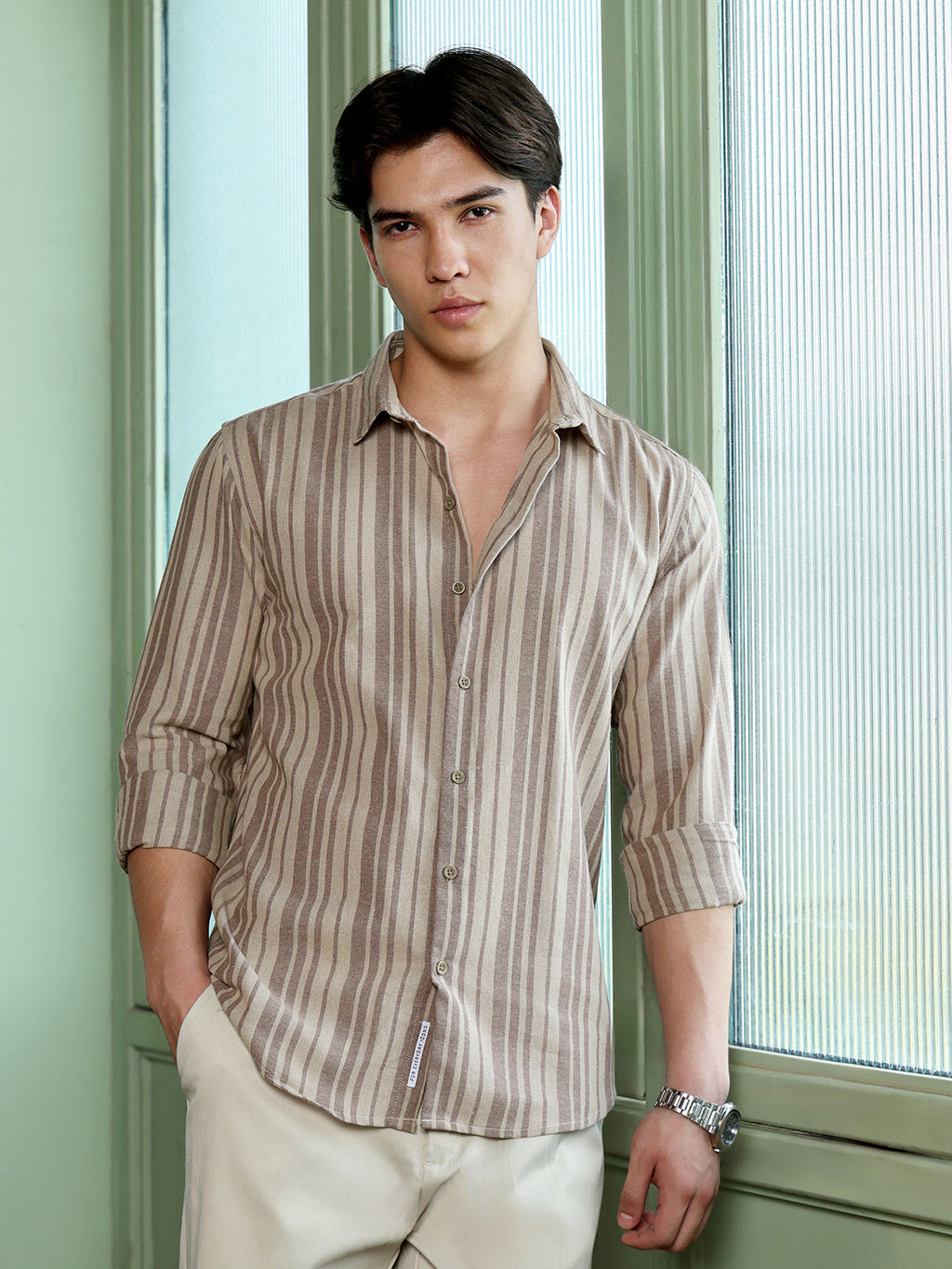 Men's Khaki Striped Shirt