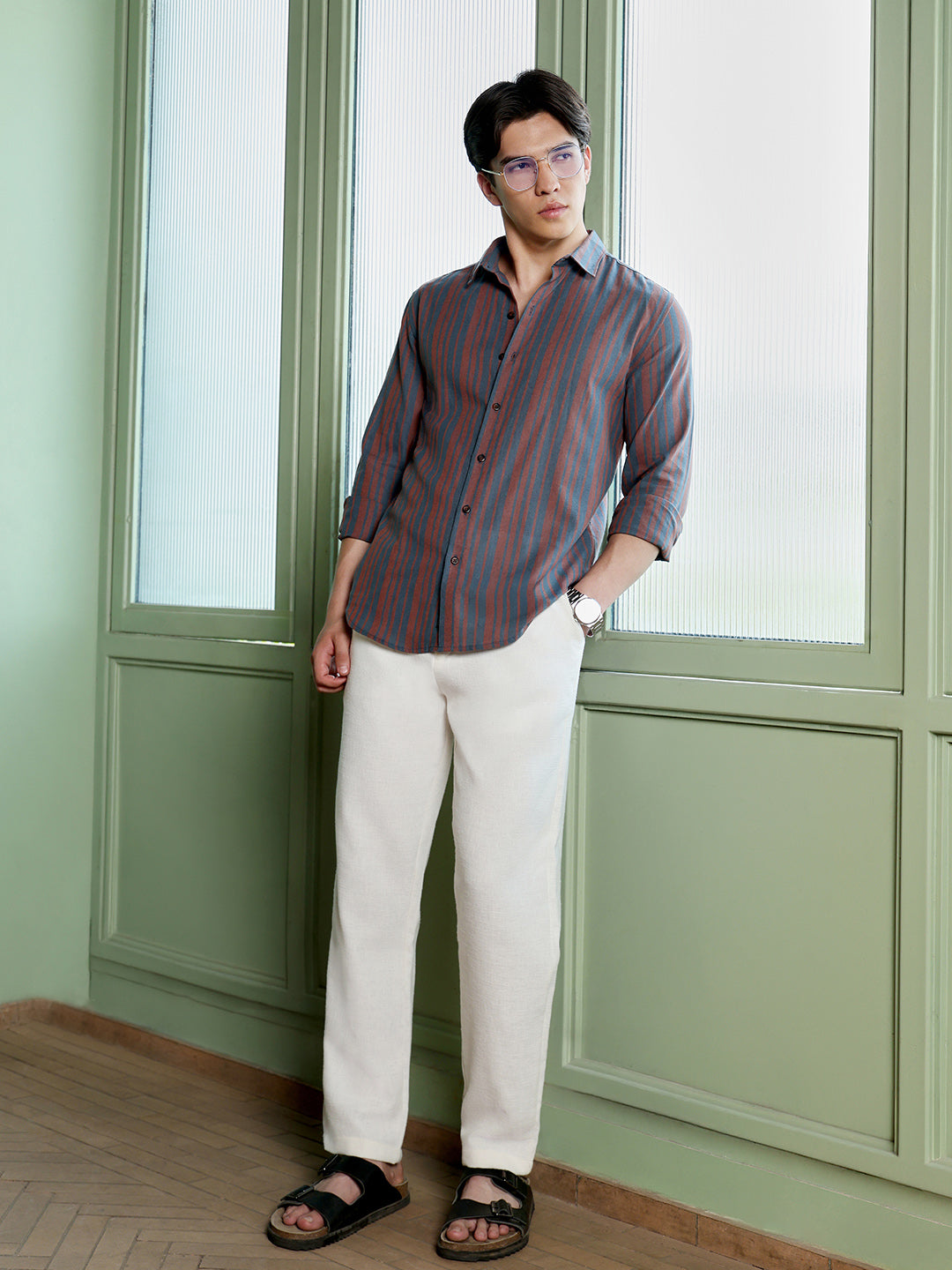 Men's Charcoal Grey Stripes Shirt