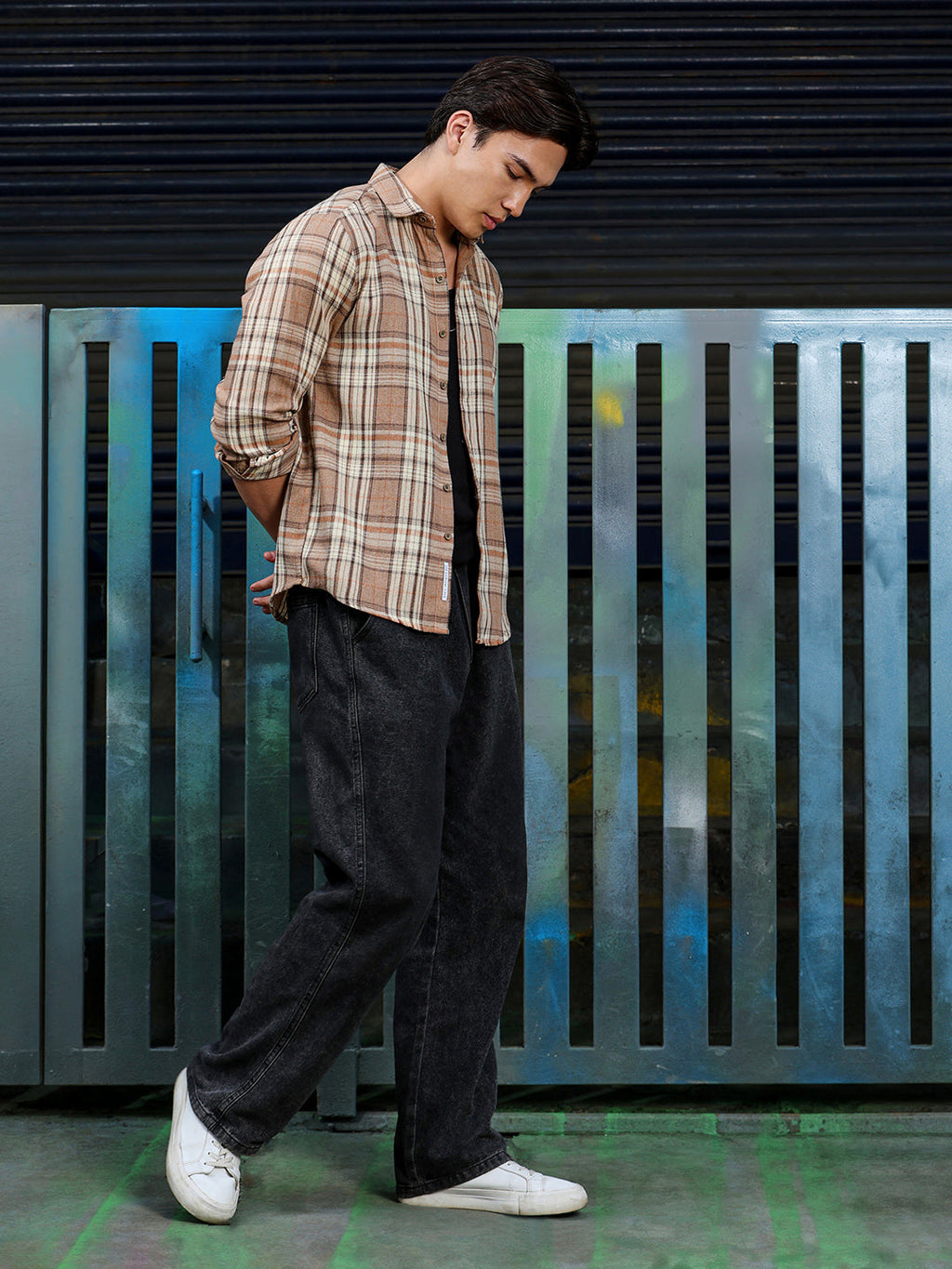 Men's Light Brown Tartan Check Shirt