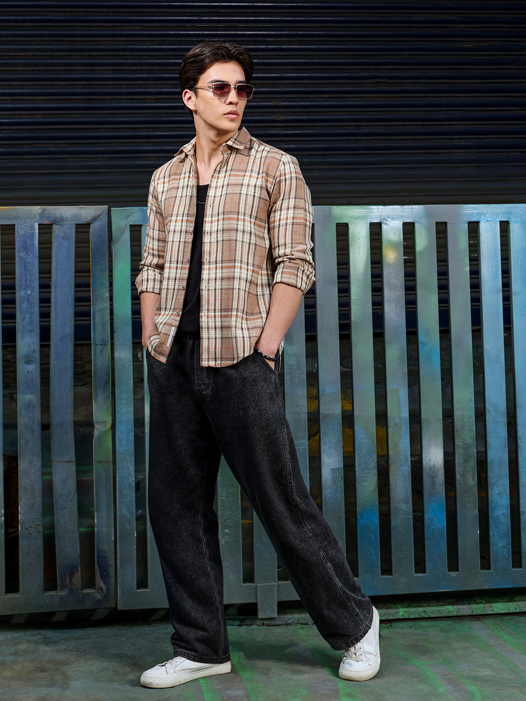 Men's Light Brown Tartan Check Shirt