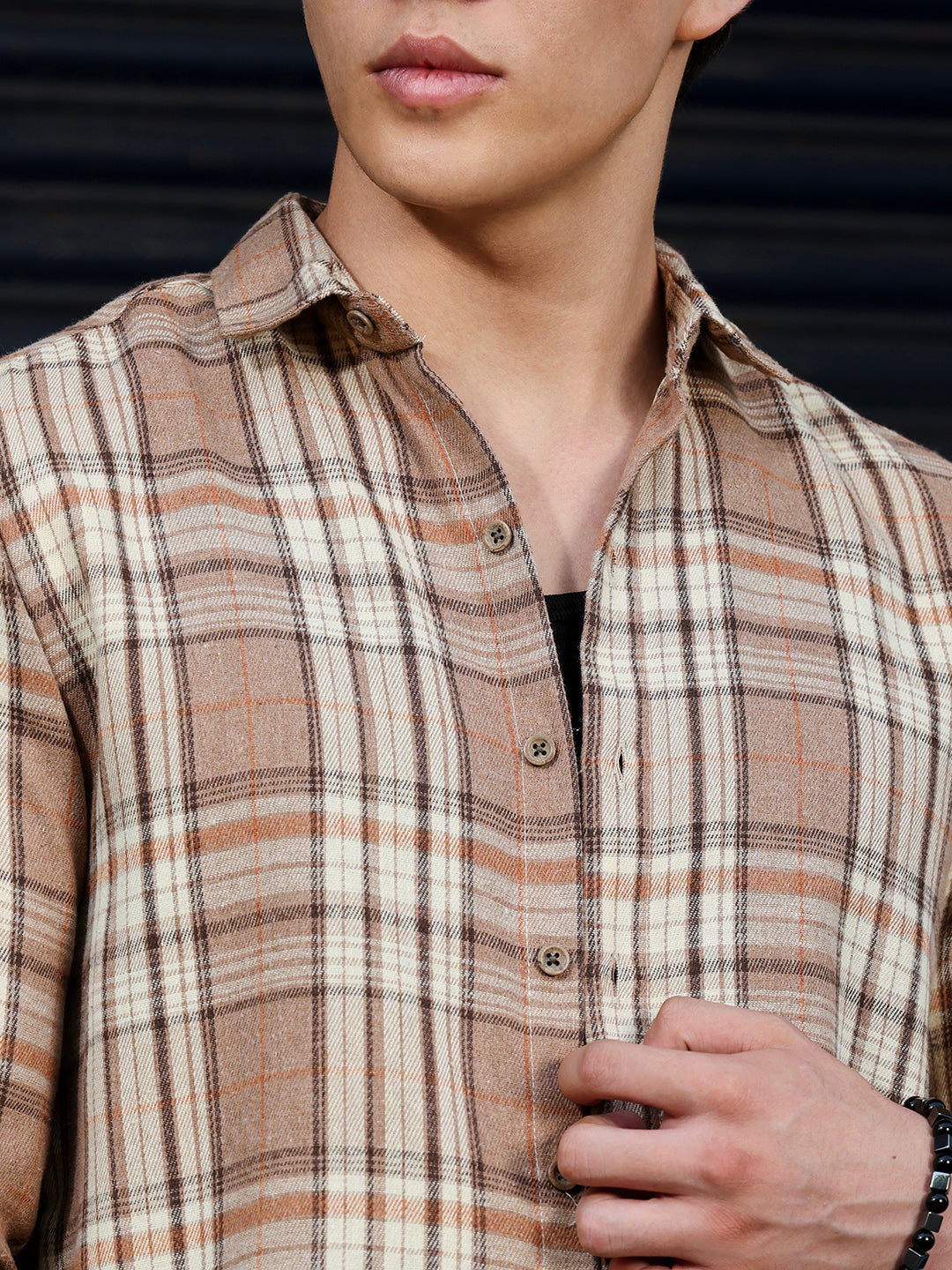 Men's Light Brown Tartan Check Shirt