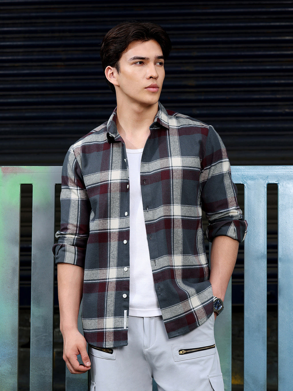 Men's Charcoal Grey Tartan Check Shirt