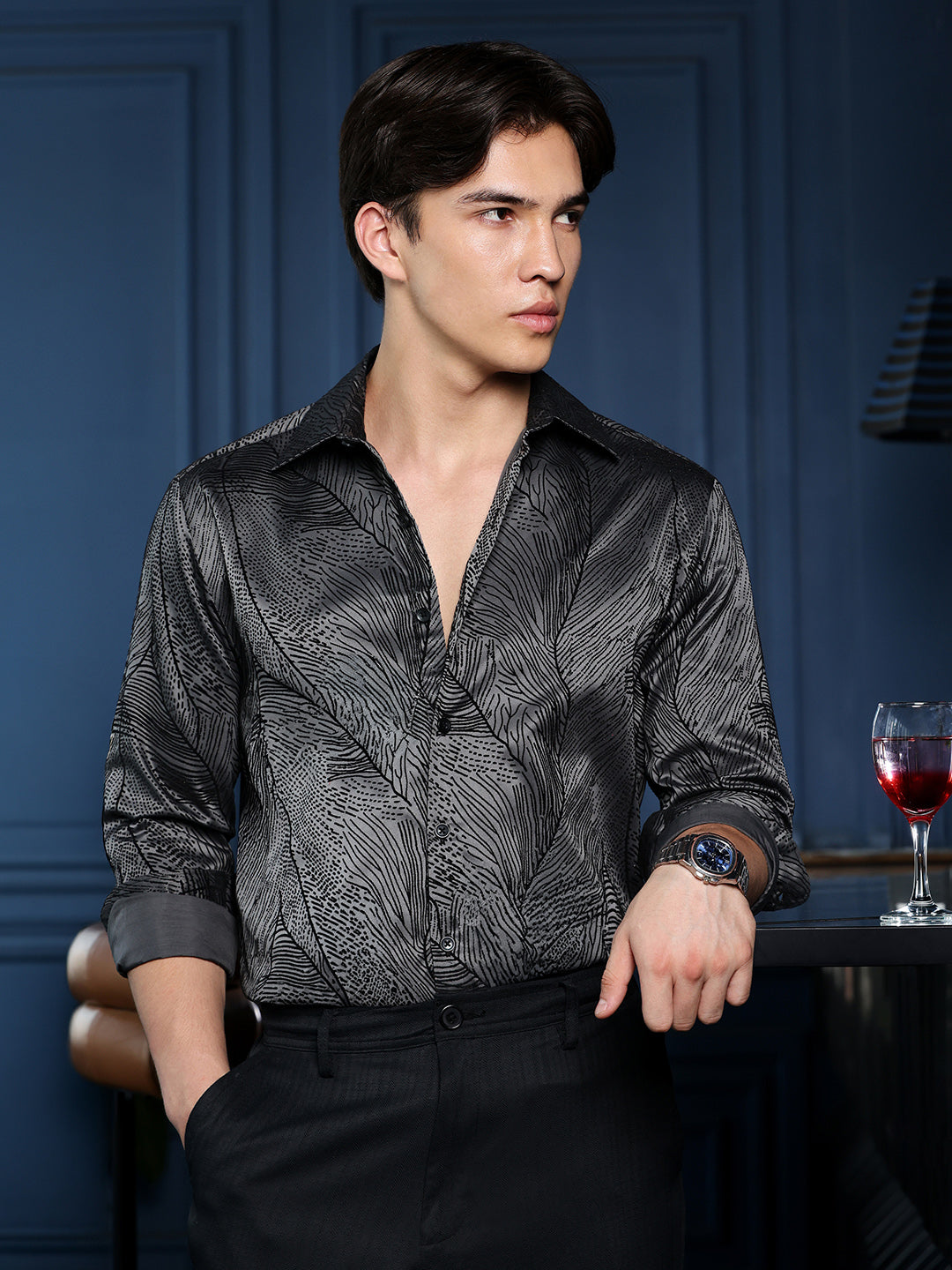 Men's Charcoal Grey Abstract Shirt