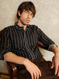 Striped-Jacquard Mandarin Shirt