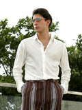 White Textured Slim Fit Shirt With Spread Collar