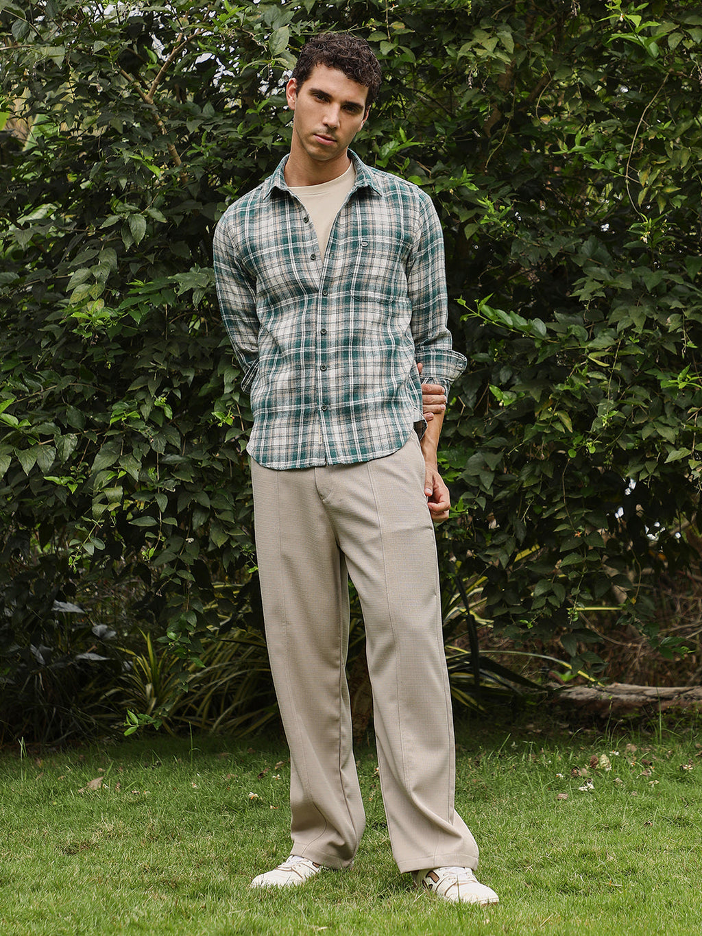 Button-Down Ombre-Plaid Shirt