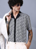 Angleline-Imprint Cuban-Polo Shirt