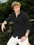 Black Striped Cotton Blend Slim Fit Shirt