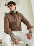 Textured Brown Cotton Blend Full Sleeve Shirt