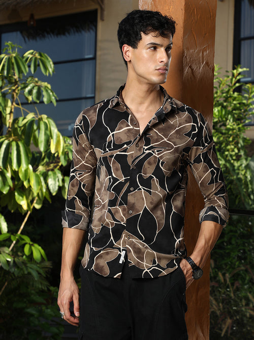 Artistic-Foliage Lined Imrprint Shirt