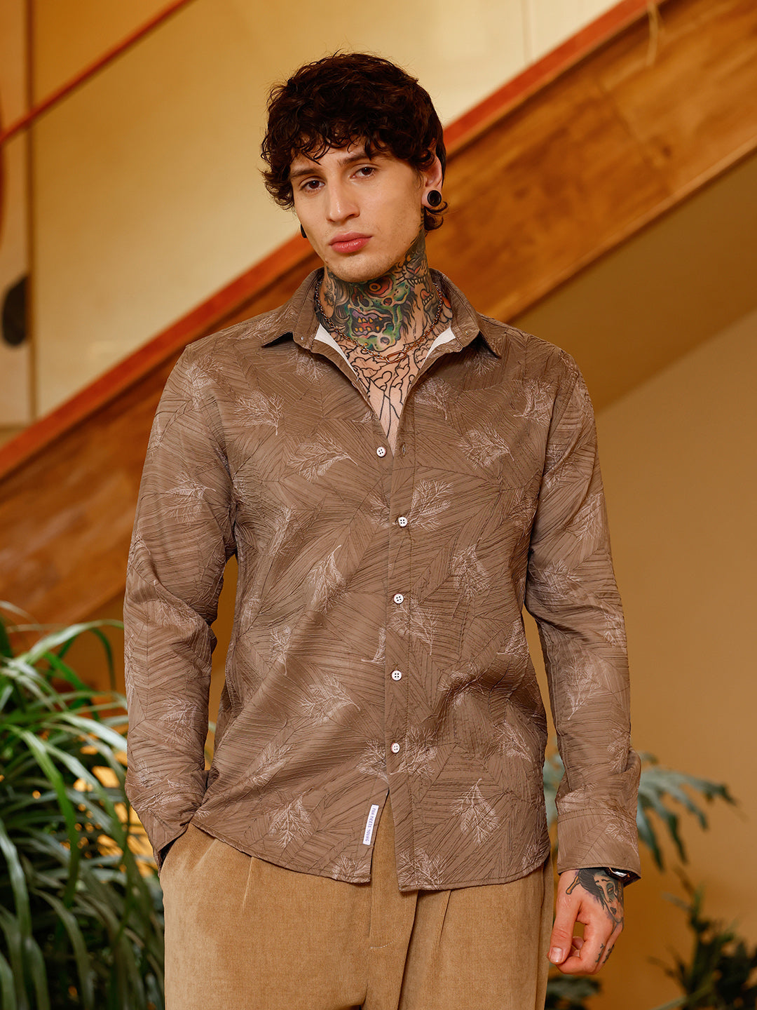 Twig-Imprint Foliage-Tactile Shirt