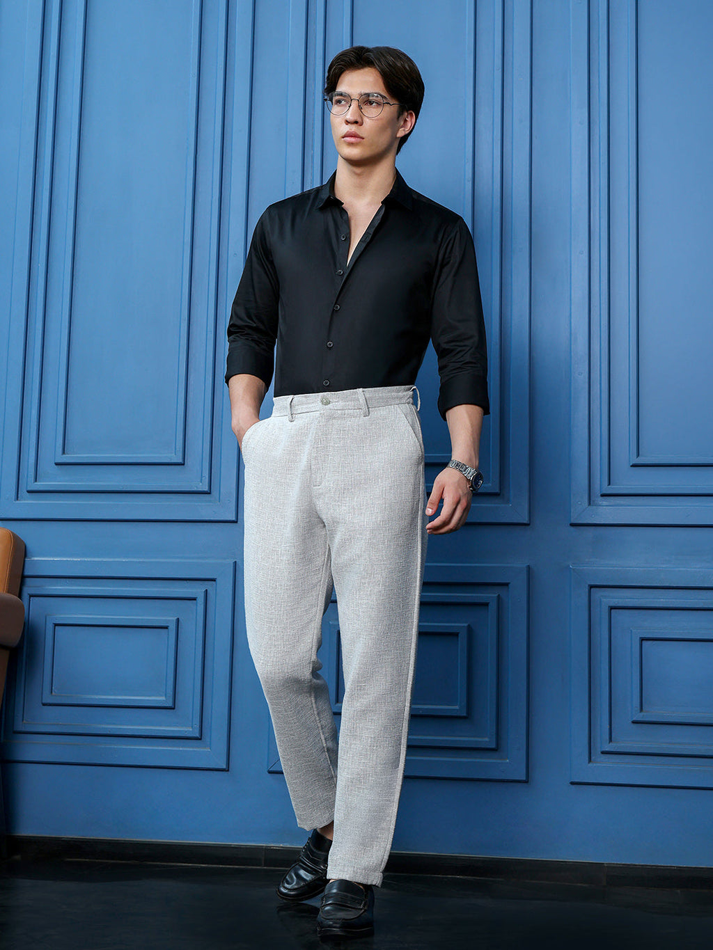 Men's Light Grey Mid-Rise Regular Fit Trouser