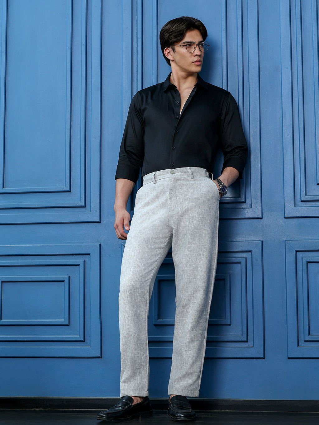 Men's Light Grey Mid-Rise Regular Fit Trouser
