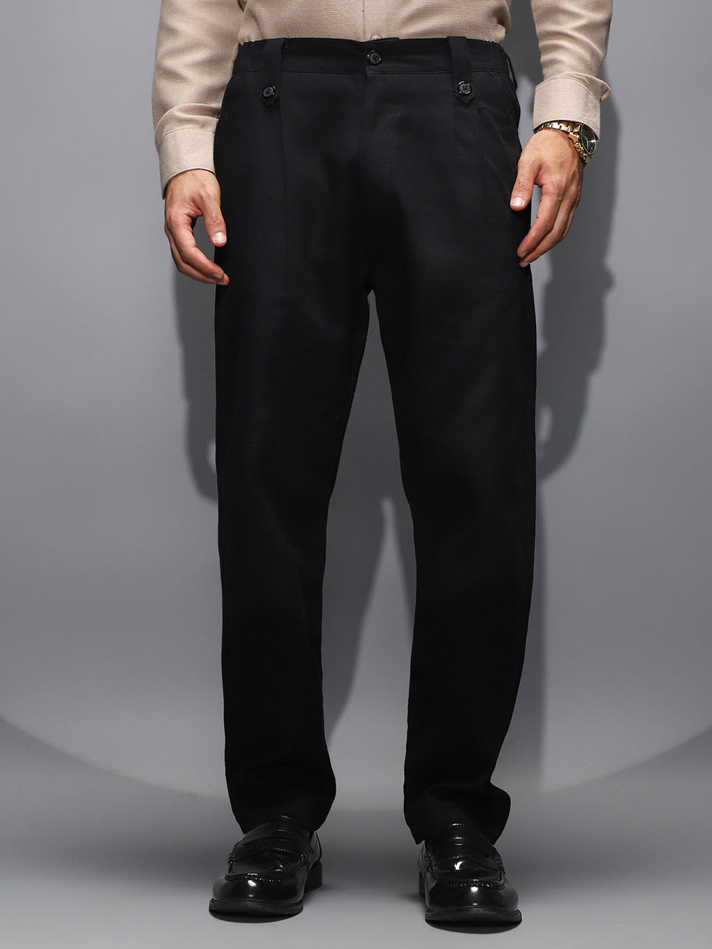 Ribbed-Pleated Chino Trousers