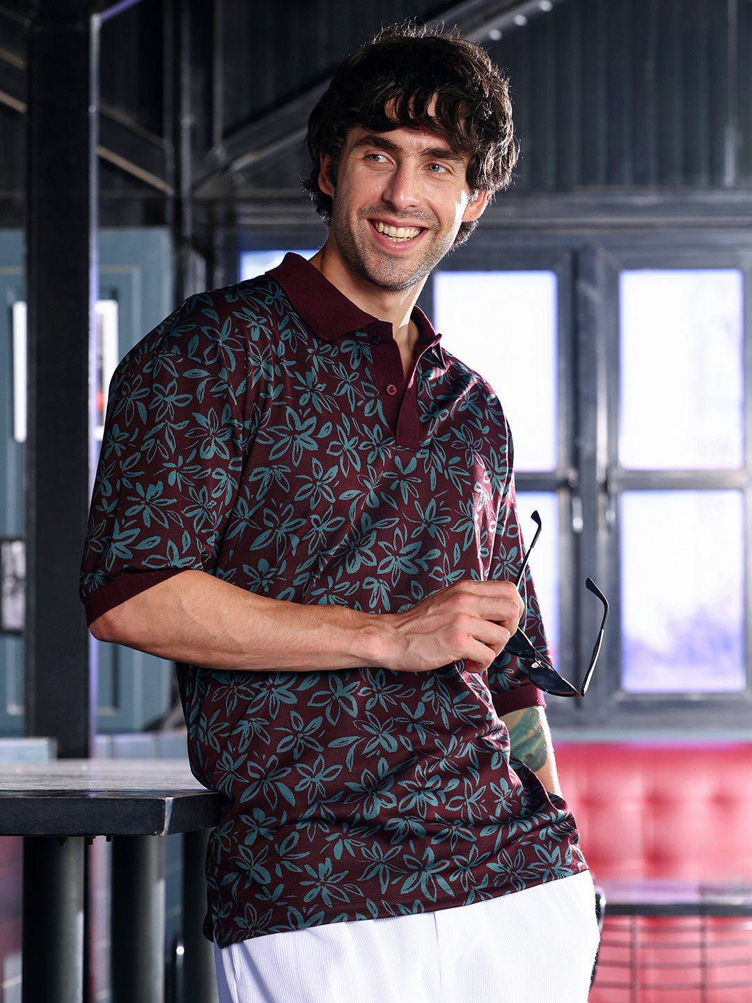Floral-Jacquard Polo T-Shirt