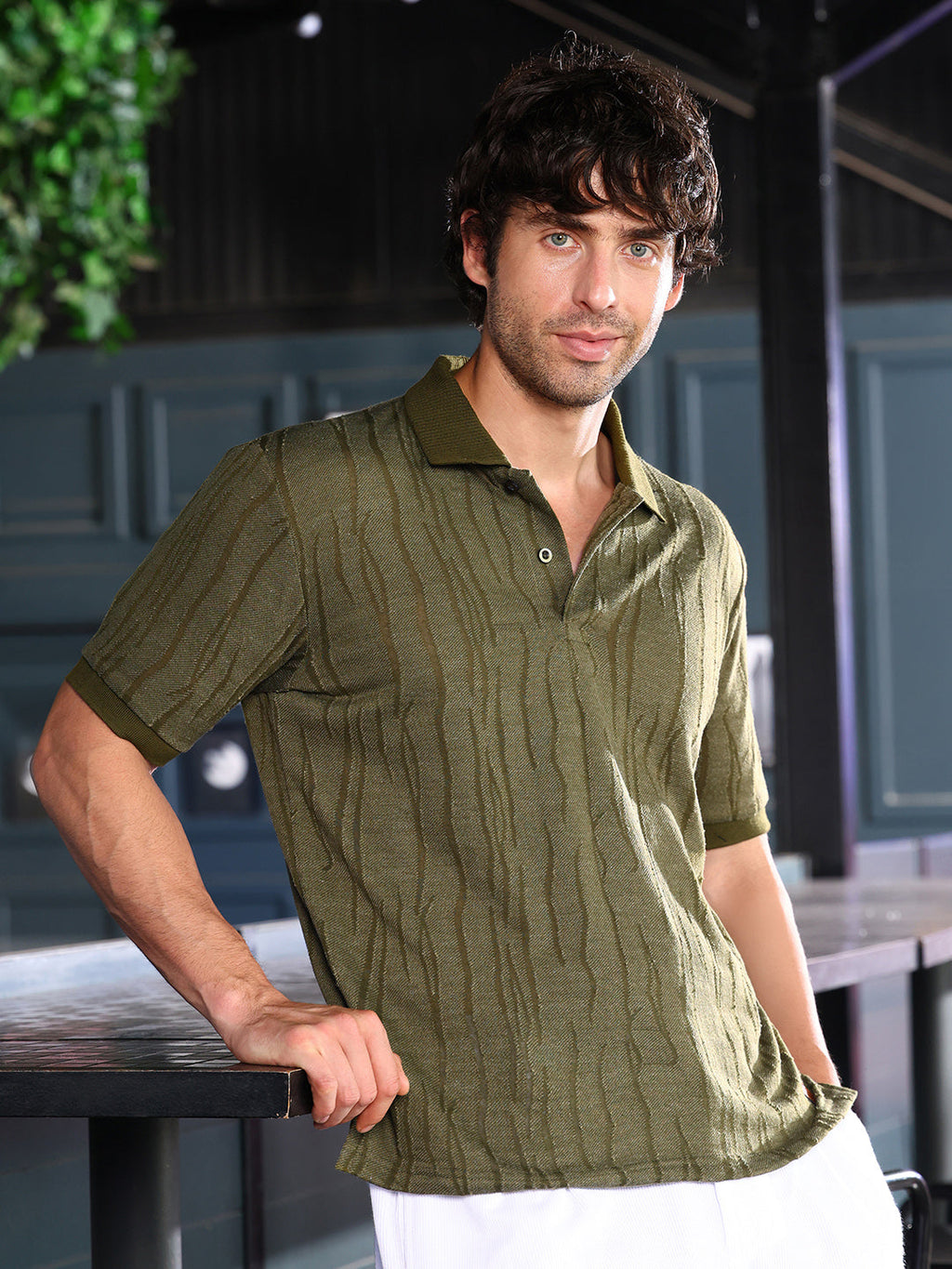 Crevice-Jacquard Polo T-Shirt