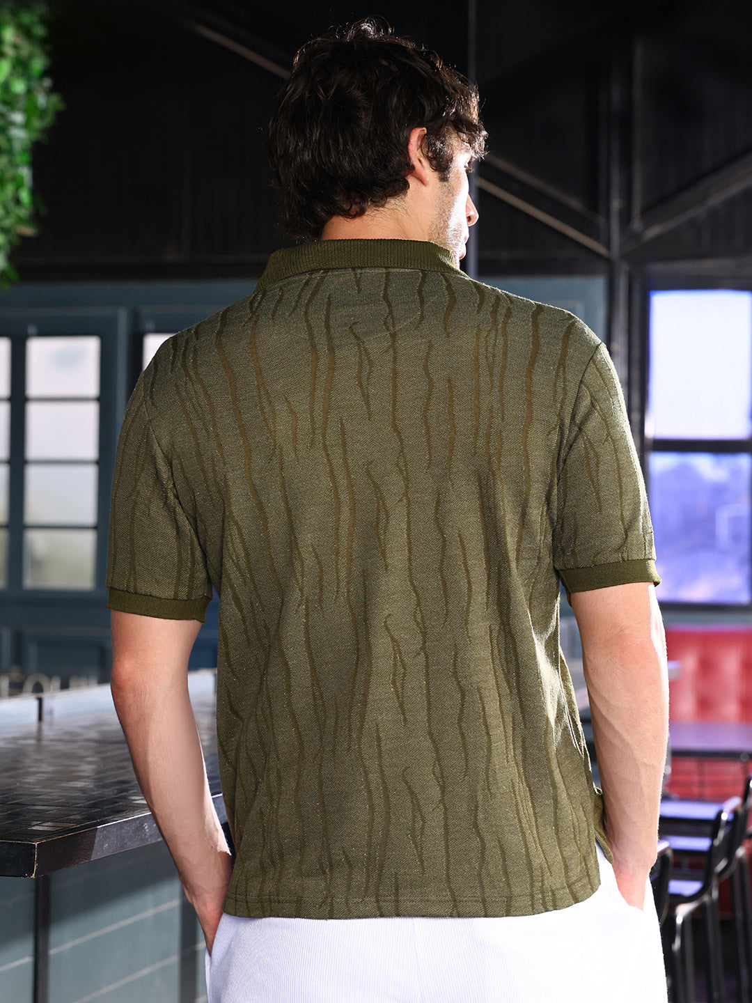 Crevice-Jacquard Polo T-Shirt