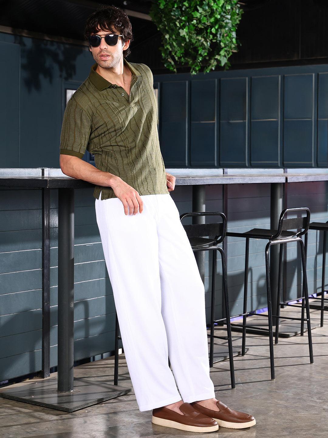 Crevice-Jacquard Polo T-Shirt