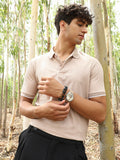 Ribbed-Vined Textured Polo T-Shirt