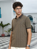 Geometric-Folk Knitted Polo T-Shirt