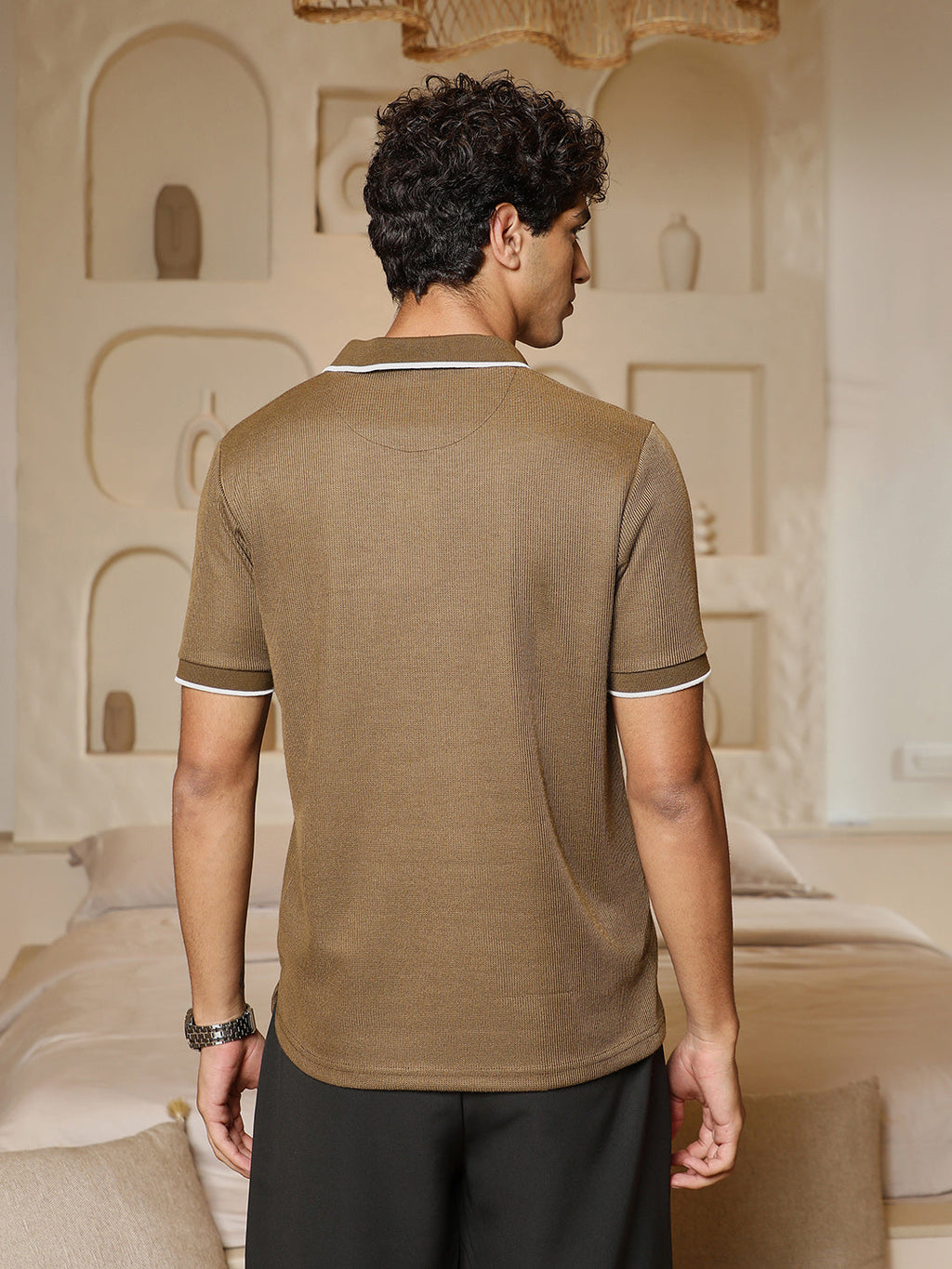 Ribbed-Knit Polo T-Shirt