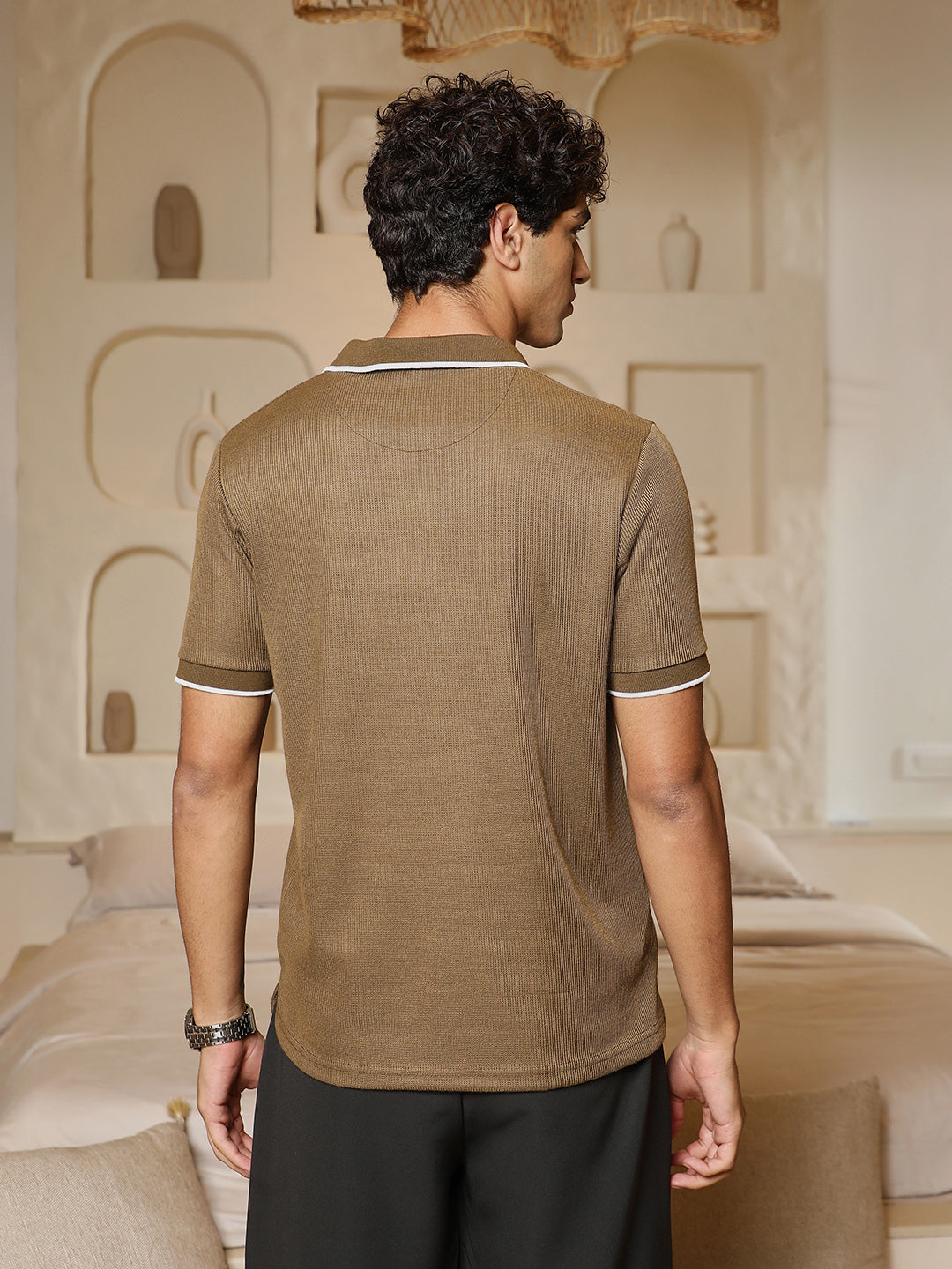 Ribbed-Knit Polo T-Shirt