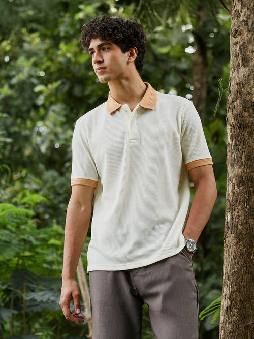 Block-Textured Knit Polo T-Shirt