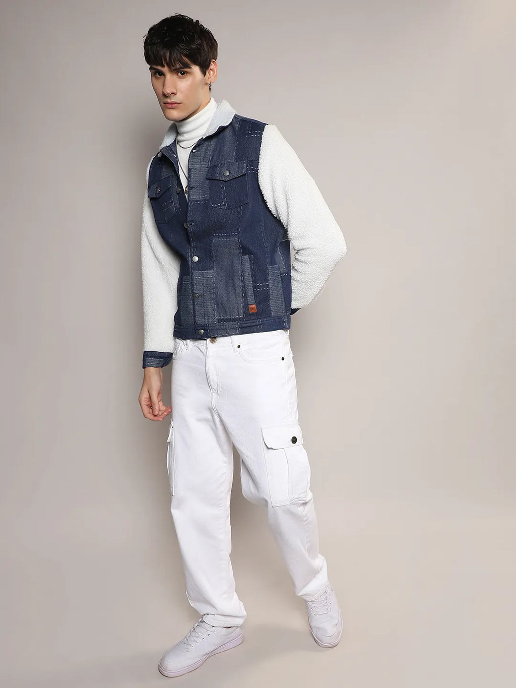 Fleece Block Denim Jacket
