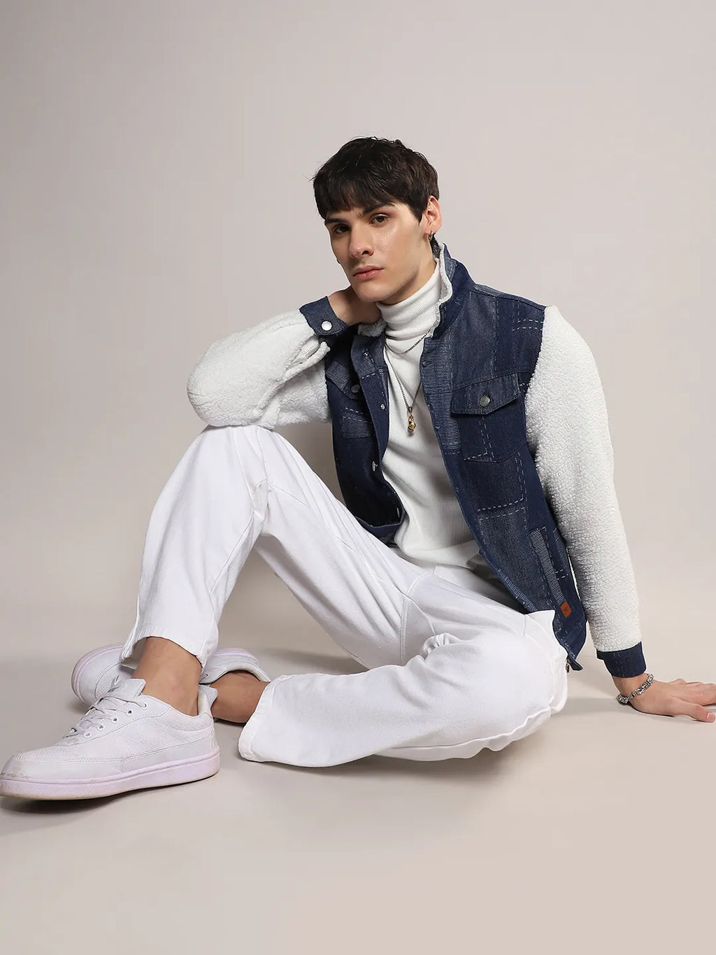 Fleece Block Denim Jacket